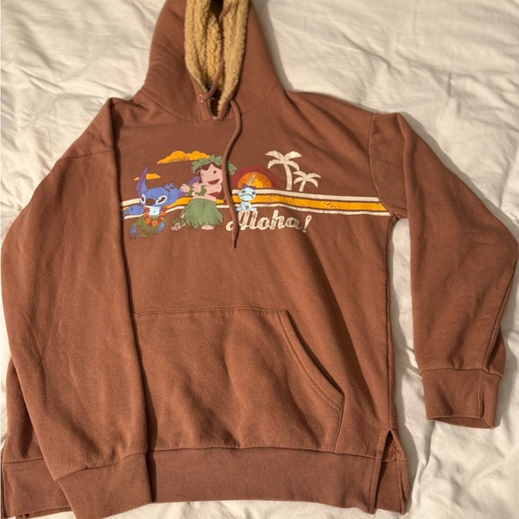Disney Sweaters - Disney Lilo & Stitch Brown Hoodie Sweatshirt Women’s M Sherpa Lined